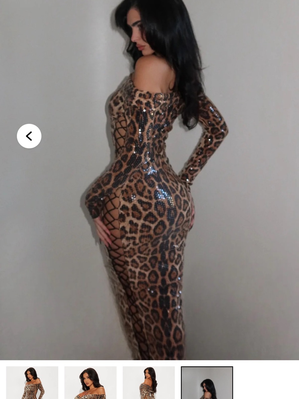 Leopard Sequin Off-Shoulder Bodycon Dress - Brown